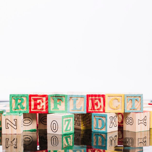 Wooden cubes with reflect title