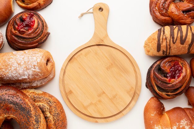 Wooden cutting board and pastry