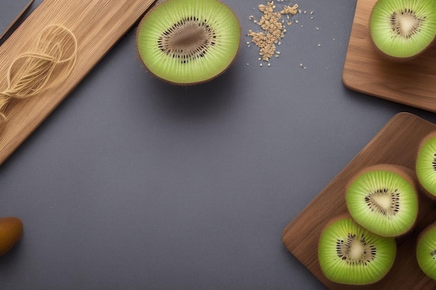 Free photo a wooden cutting board with kiwi fruit on it