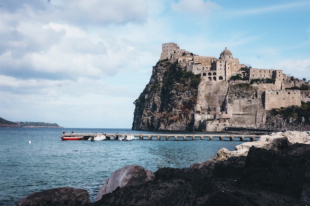 Wooden dock near cliff