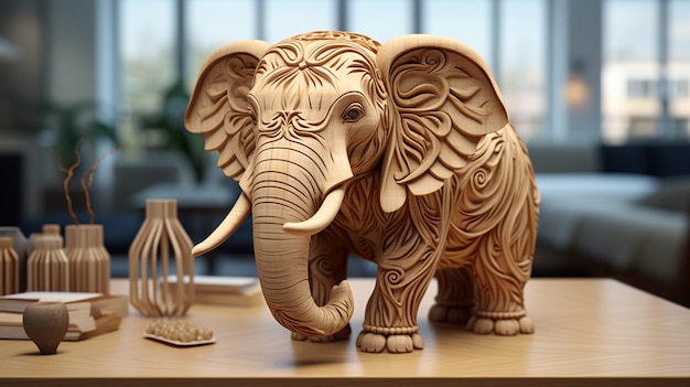 Wooden elephant indoors