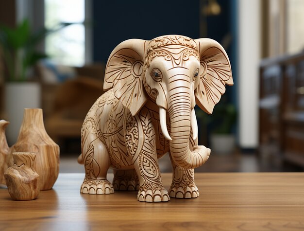 Wooden elephant indoors