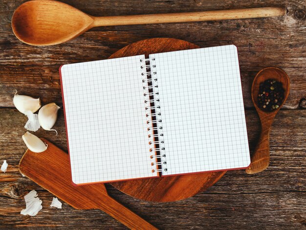 Wooden equipment on kitchen counter with spices