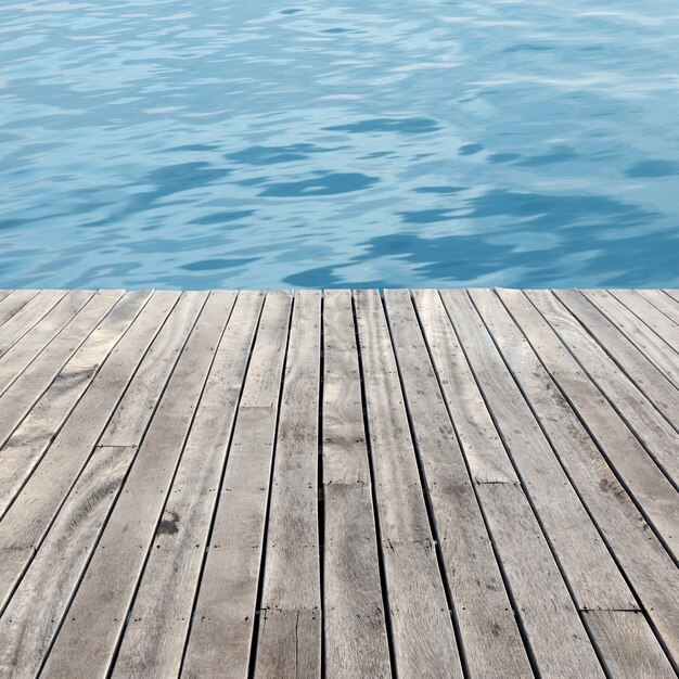 wooden floor and sea