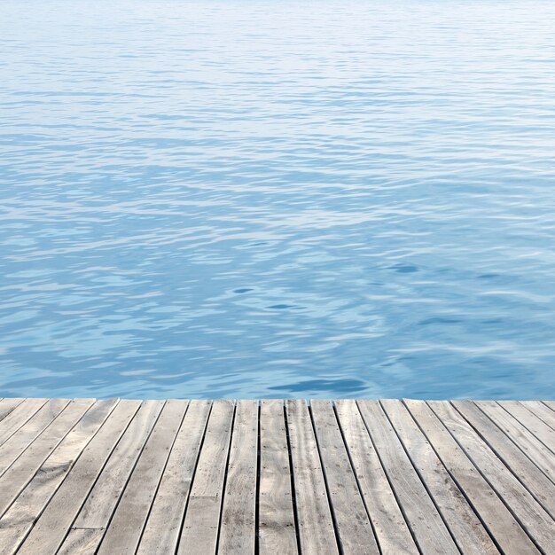 wooden floor and sea