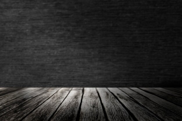 Wooden floor with black wall product background