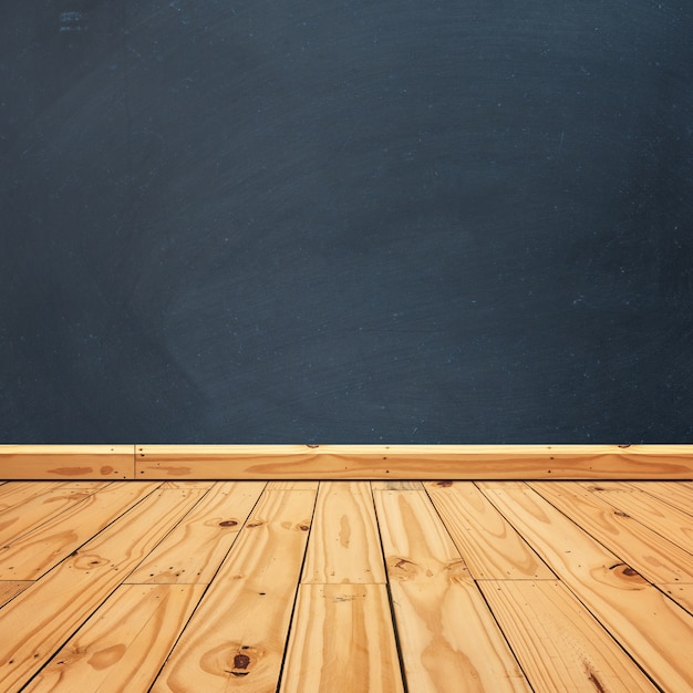 Wooden floor with a blackboard