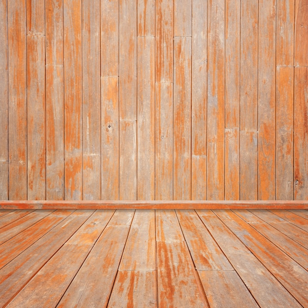 Wooden floorboards with wooden wall