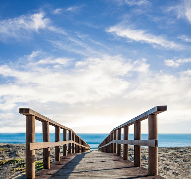 Free photo wooden footbridge over the sand