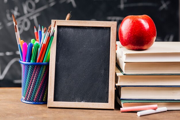 Wooden frame at teacher desk