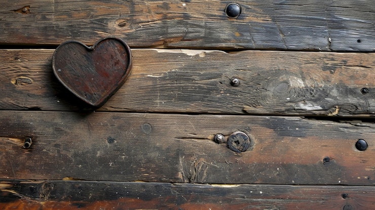 Free Photo a wooden heart on an old wooden floor