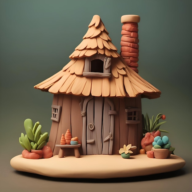 Free photo wooden house made of natural materials 3d render cartoon style