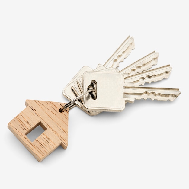 Wooden keychain on white