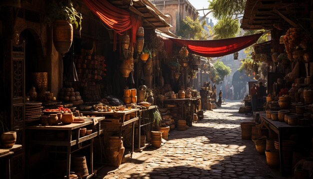 Wooden lanterns selling in an old fashioned Chinese souvenir store generated by artificial intelligence