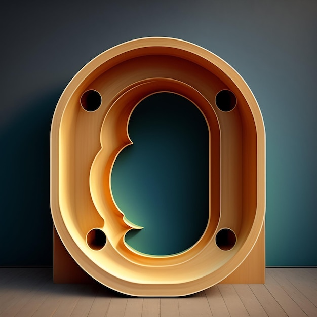 Free photo a wooden letter o is sitting on a wooden floor.