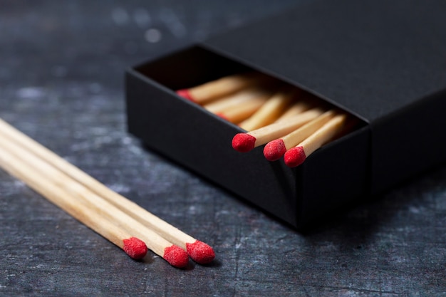 Wooden matches arrangement high angle