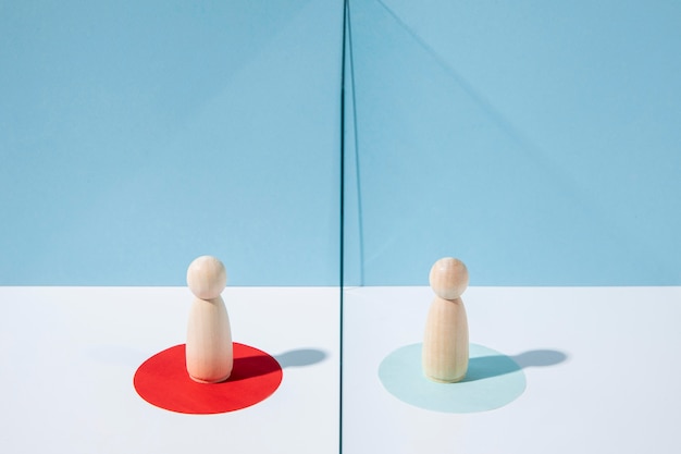 Wooden pawns with glass divider for coronavirus protection