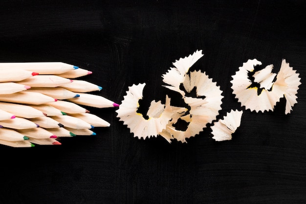 Wooden pencils and shavings