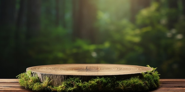 Foto gratuita podio in legno con muschio verde naturale e biologico