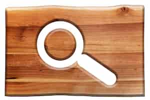 Free photo wooden sign with a magnifying glass