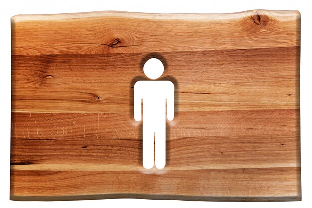 Wooden sign with a man