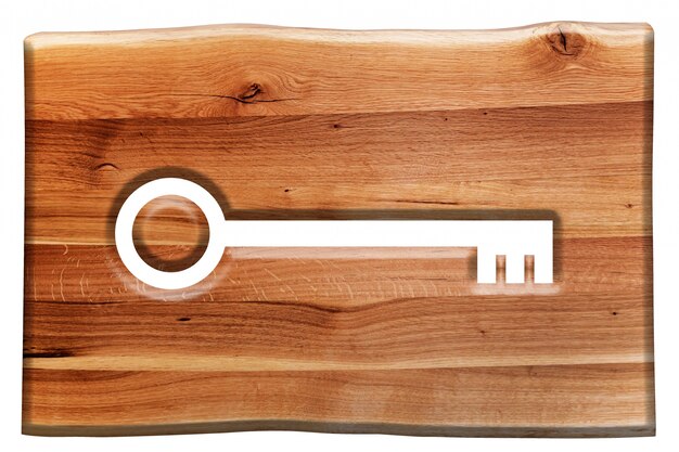 Wooden sign with the symbol of a key