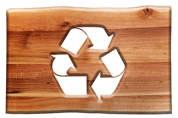 Wooden sign with the symbol  recyclable