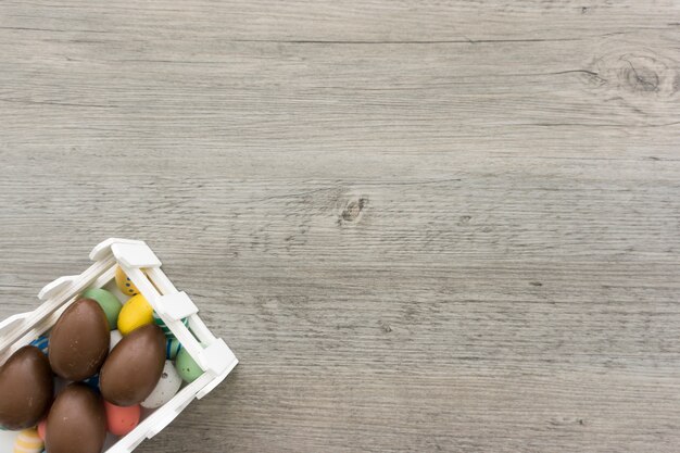 Wooden surface with easter eggs