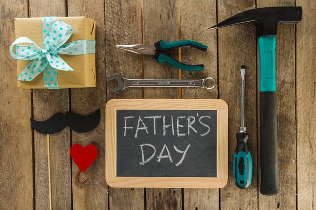 Wooden surface with variety of elements for father's day