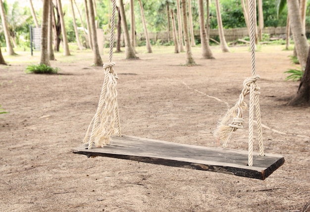 Free photo wooden swing with rope in the park