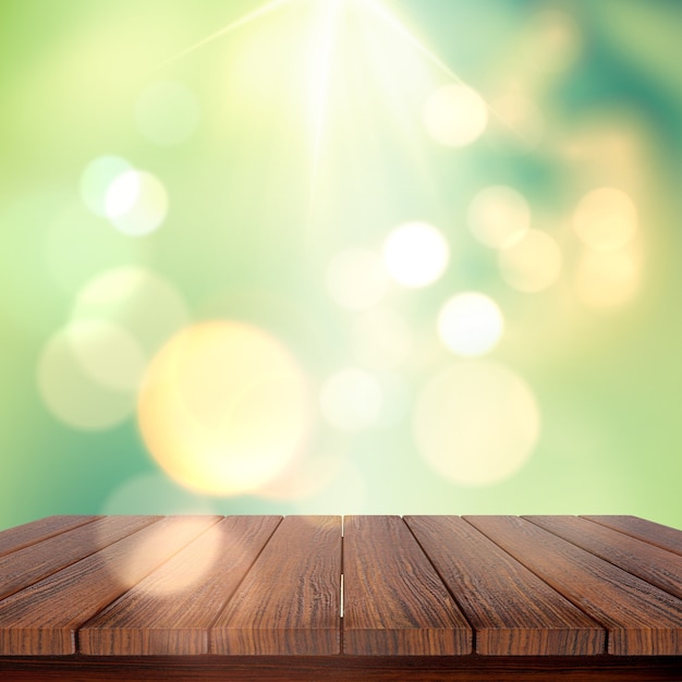 Free photo wooden table against a defocussed background