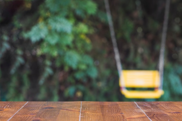 Wooden table in garden