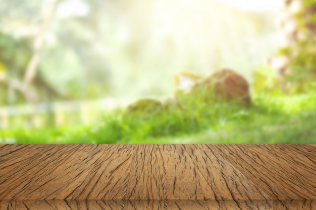 Wooden table, view background for design.