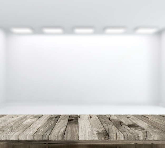 Free photo wooden table, white room