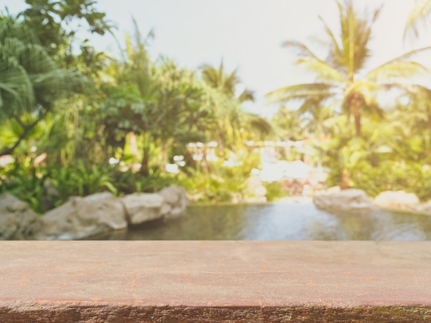 Wooden table with nature background