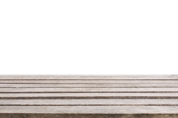 Wooden table with white background