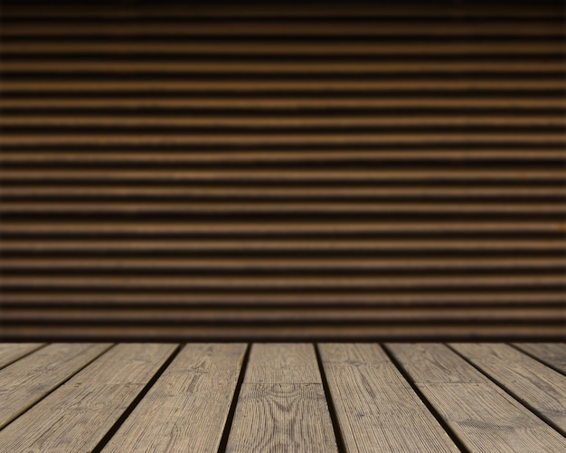 Wooden texture looking out to brown striped wall