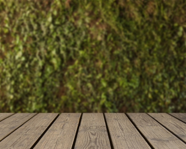 Wooden texture looking out to grass background