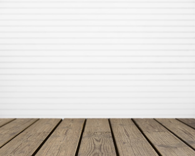 Wooden texture looking out to white striped wall
