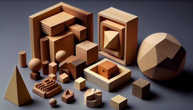 木製のおもちゃのブロックは、AI によって生成された子供の頃の創造性のための想像力を形作ります
