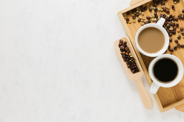 wooden tray with coffee cups