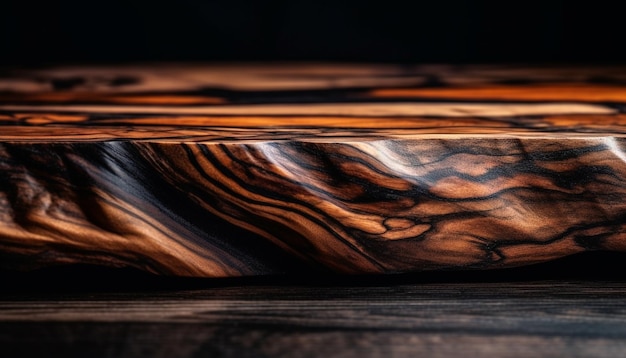 A wooden tray with a dark background and a black background.