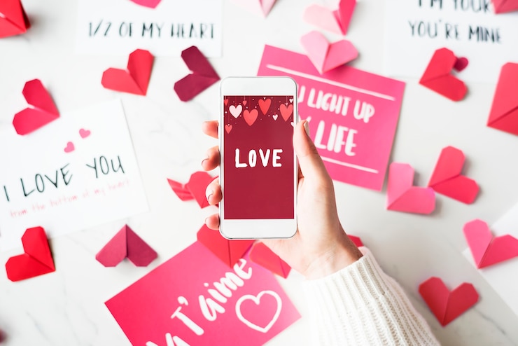 Free Photo the word love on a mobile phone screen