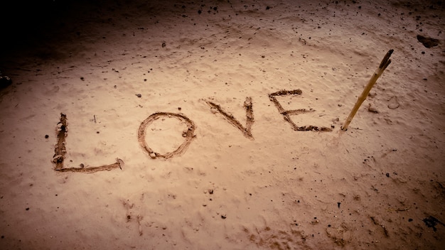 Free photo word love on mud