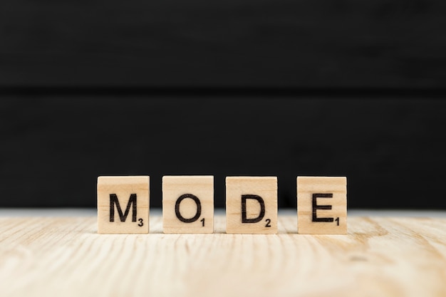 The word mode spelt with wooden letters