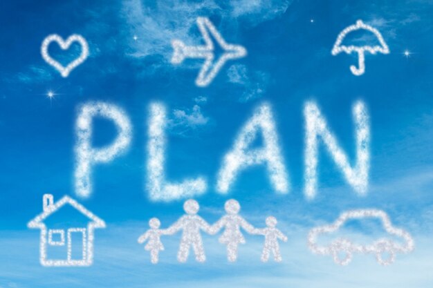 The word "plan" made with clouds