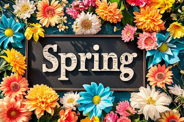 Foto gratuita word quotspringquot fatto con fiori colorati su sfondo bianco