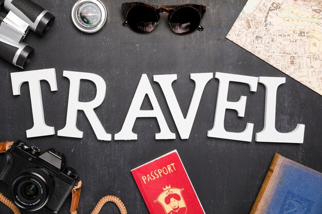 Word surrounded by travel elements