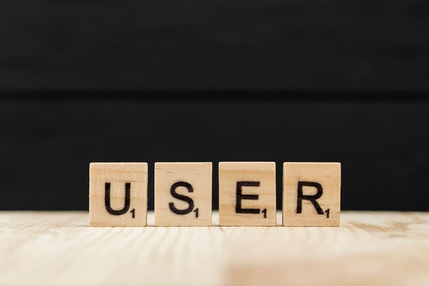 The word user spelt with wooden letters
