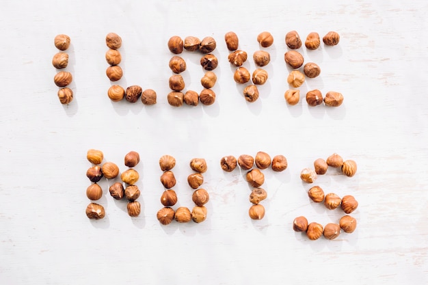 Words made with nuts on white